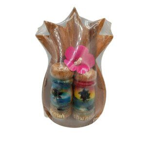 Salt Pepper Shakers Wooden Pineapple Bowl Aloha Hawaii Souvenir Vintage 3 Piece
